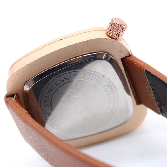 Ok Time Watch Irregular Rose Gold Tone Dial Faux Leather Strap Analog Quartz - Picture 8 of 8